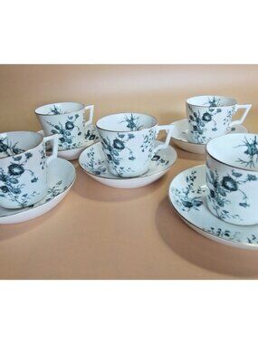 Royal Crown Derby Demitasse Cup and Saucer Sets (5)  Blue Fern Pattern
